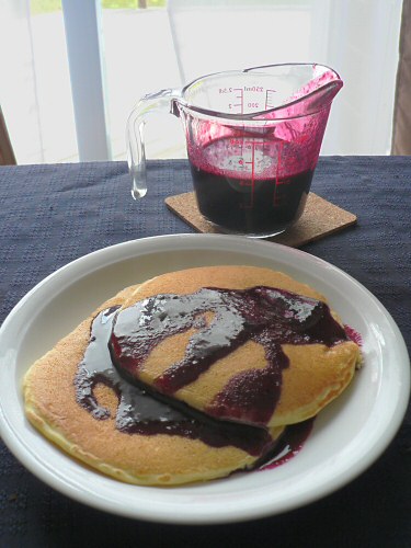 blueberry syrup and pancakes