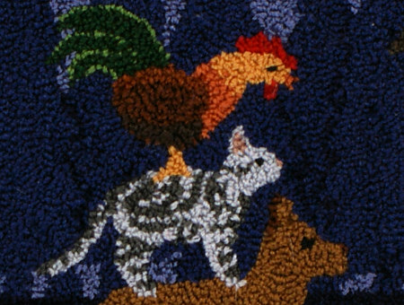 Musicians of Bremen punchneedle embroidery - detail - by June Gilbank (PlanetJune)