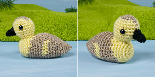gosling with Canada goose-style markings, from the Ducklings and Goslings crochet pattern by PlanetJune
