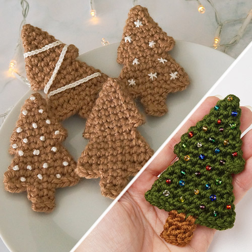 Gingerbread Tree & Christmas Tree Ornaments crochet pattern by PlanetJune