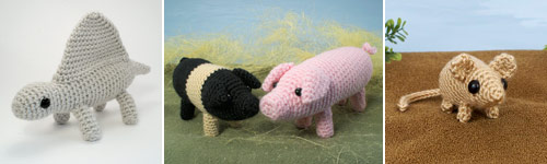 amigurumi animals whose legs are separate at the point where they join the body (patterns by planetjune)
