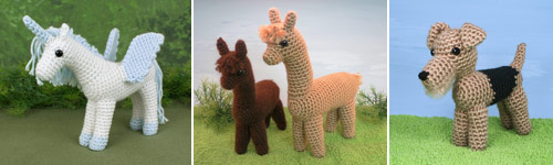 amigurumi animals whose legs touch at the point where they join the body (patterns by planetjune)