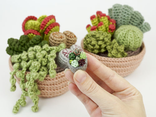 polymer clay succulents, and Succulent crochet pattern, by PlanetJune