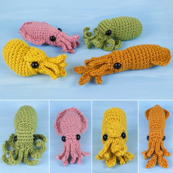 Baby Cephalopods 1 and 2 - FOUR amigurumi crochet patterns - Click Image to Close