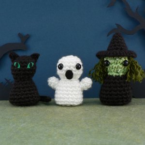 PocketAmi Set 3: Halloween - three amigurumi crochet patterns: Black Cat, Ghost, Witch