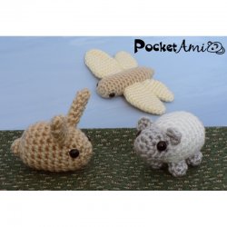 PocketAmi Sets 1 & 2 - SIX amigurumi crochet patterns: Mouse Pig Bird Bunny Sheep Dragonfly