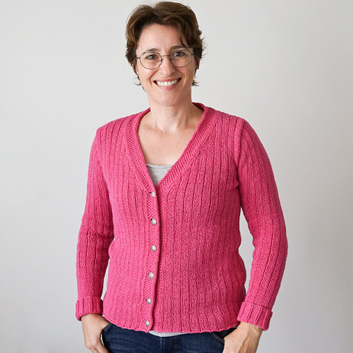 knit pink ribbed cardigan