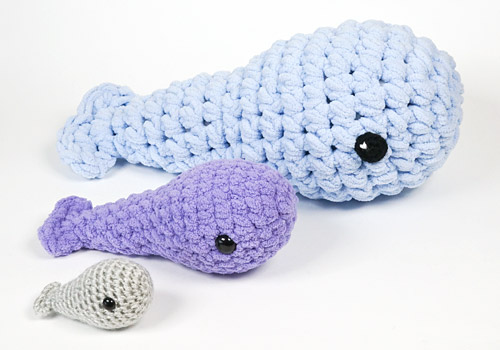Standard vs Double vs Giant amigurumi whales by PlanetJune