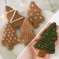 Gingerbread Tree & Christmas Tree Ornaments DONATIONWARE crochet pattern (image for) Gingerbread Tree & Christmas Tree Ornaments DONATIONWARE crochet pattern