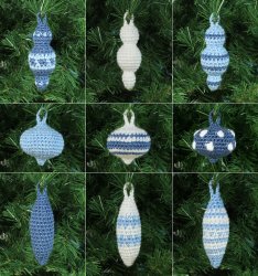 (image for) Christmas Baubles crochet pattern: 9 ornament designs