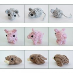 (image for) PocketAmi Set 1: Mouse Pig Bird amigurumi crochet patterns