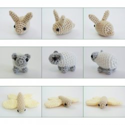 PocketAmi Sets 1 & 2 - SIX amigurumi crochet patterns: Mouse Pig Bird Bunny Sheep Dragonfly