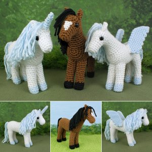 (image for) Horse, Unicorn and Pegasus - THREE amigurumi crochet patterns