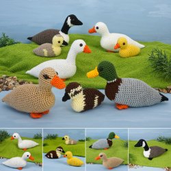 (image for) Duck and Goose Collection amigurumi crochet patterns (adults & babies, Canada Goose & Mallards)