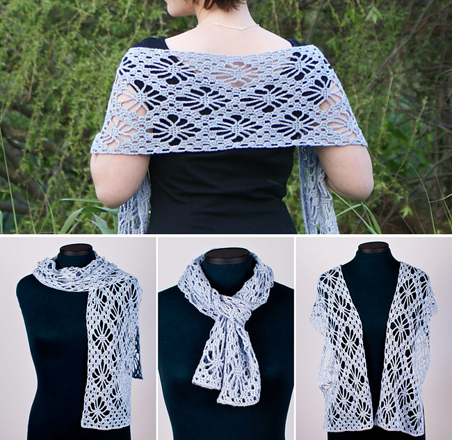 (image for) Diamond Flowers Scarf Wrap crochet pattern - Click Image to Close