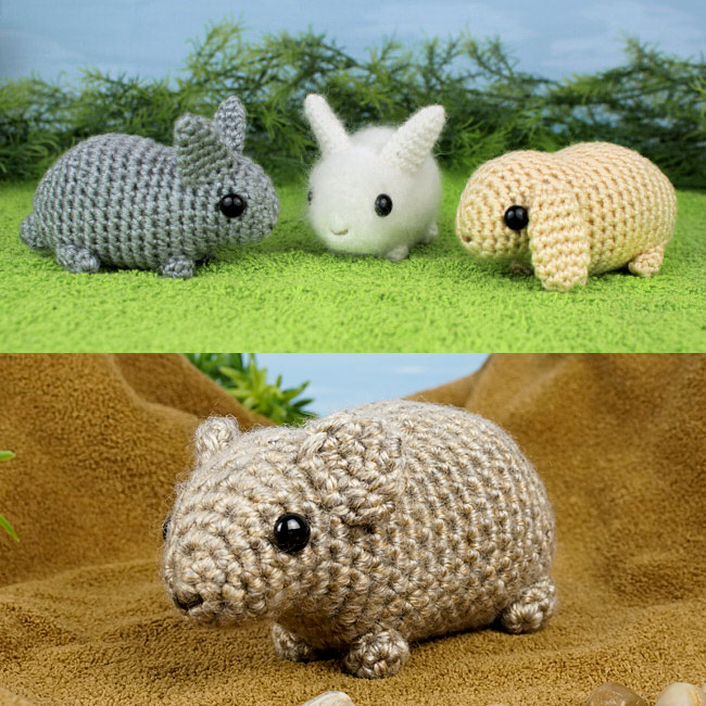 (image for) Baby Bunnies and Pika - FOUR amigurumi crochet patterns - Click Image to Close